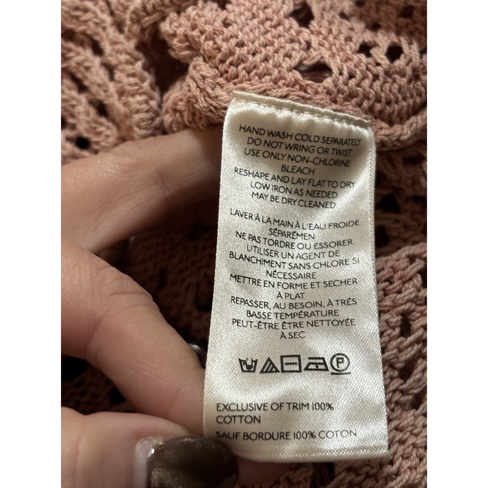 Free People Crochet Knit Button Front Collared Top Pink XS Boho Y2K Sweater - Picture 3 of 6